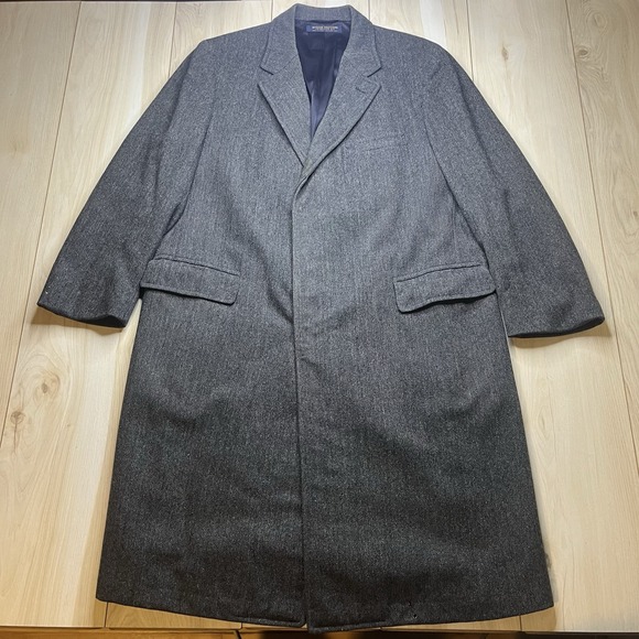 VTG Brooks Brothers Trench Coat 44R Herringbone Tweed Wool Single Breasted